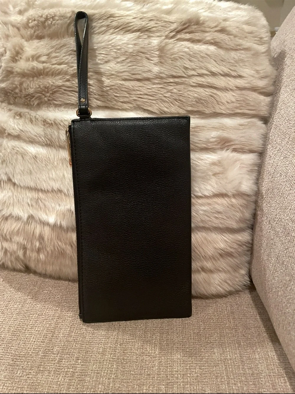 Michael Kors Black Leather Wristlet with Gold Logo
